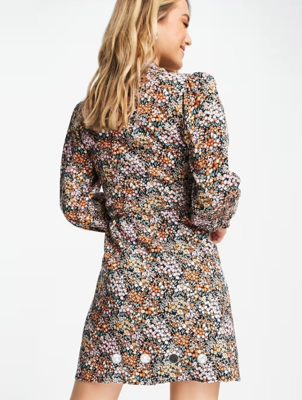 & Other Stories Retro Long Sleeve Tie Waist Floral Wrap Mini Dress, Size 4 - Picture 2 of 9